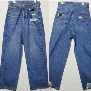 AMERICAN EAGLE OUTIFTTERS Women's Size 14 Short Wide leg Baggy Jeans Blue